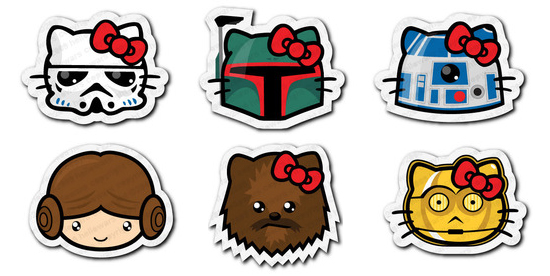 Star Wars sticker Hello Kitty Stickers mashup hellowars lot RARE boba Vader R2d2 