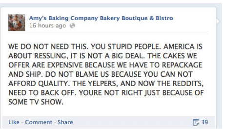 Amy's Baking Company Facebook Meltdown