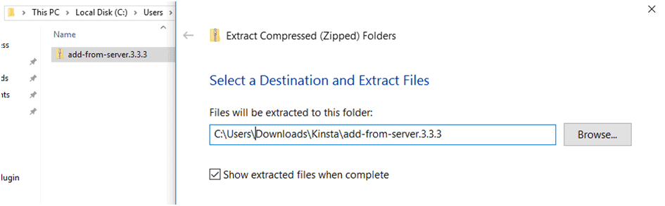 unzip file from server