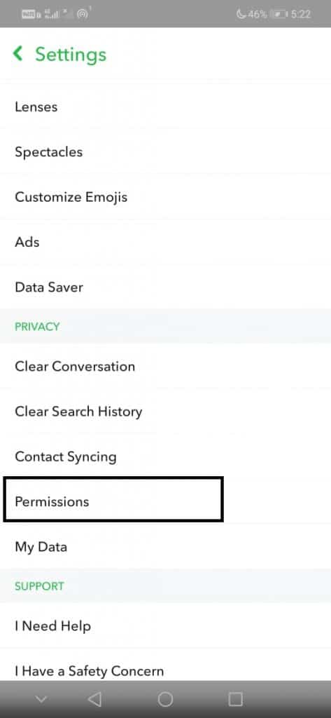 Check your Snapchat permissions