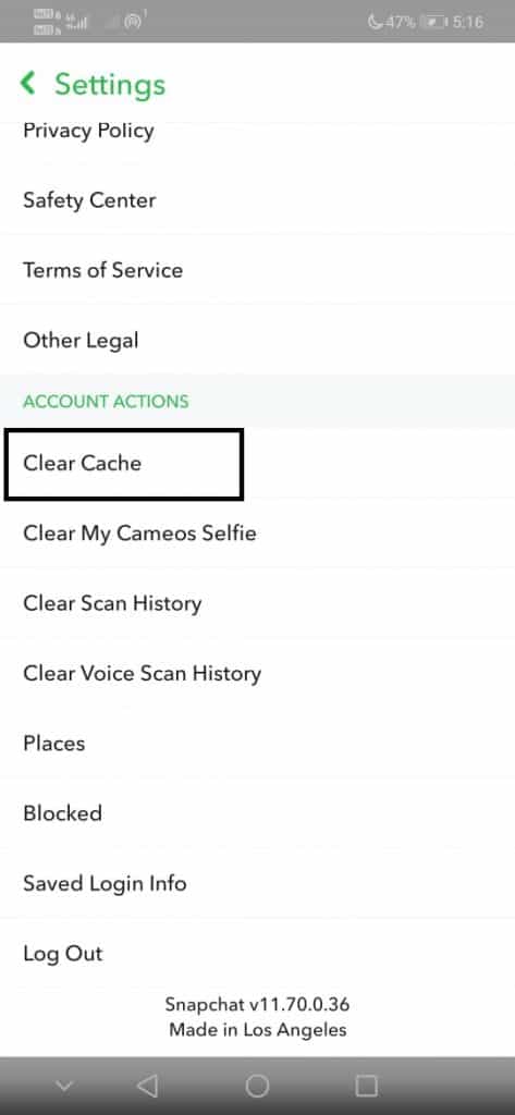 Clear your Snapchat cache