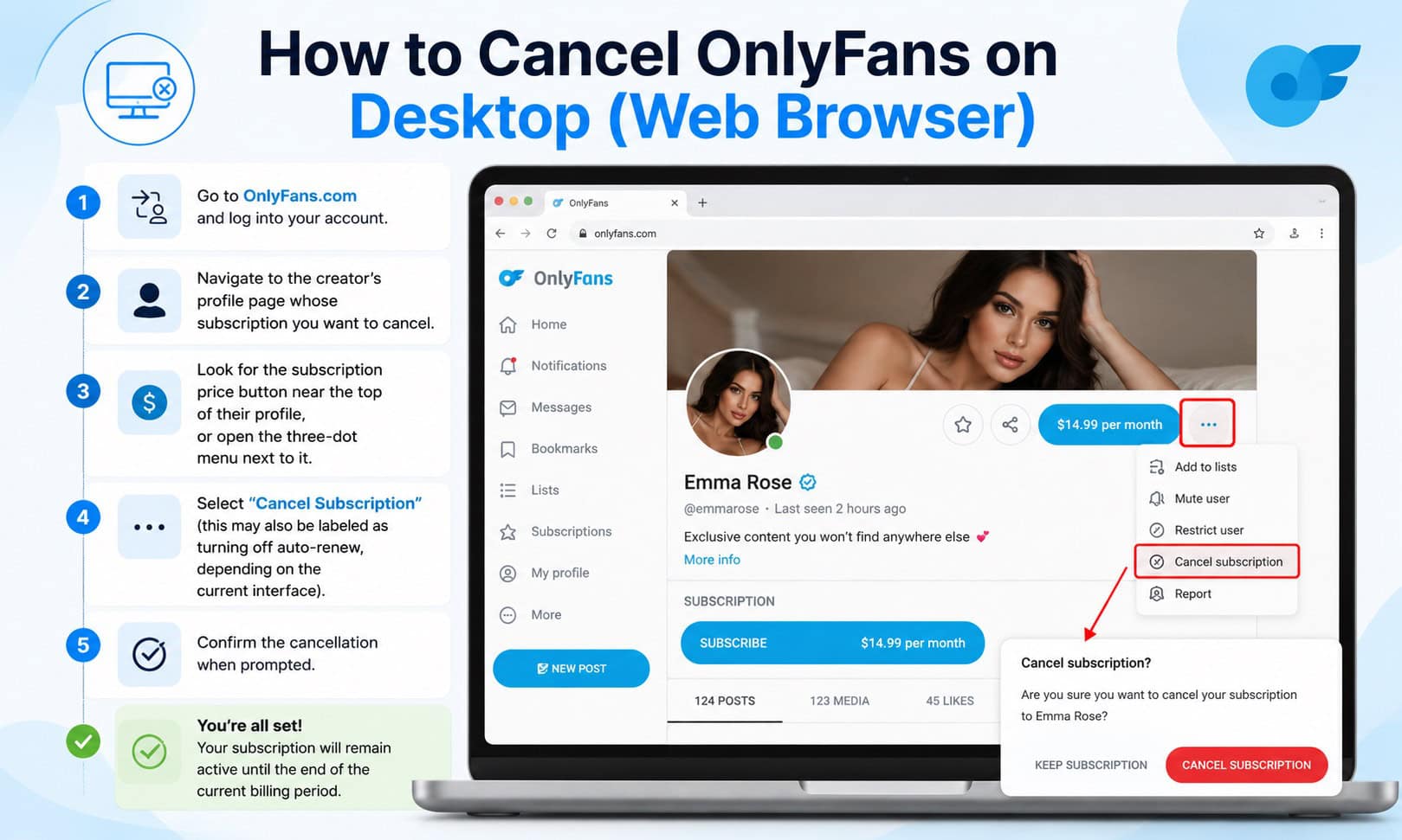 How to Cancel OnlyFans Subscription on Desktop (Web Browser)
