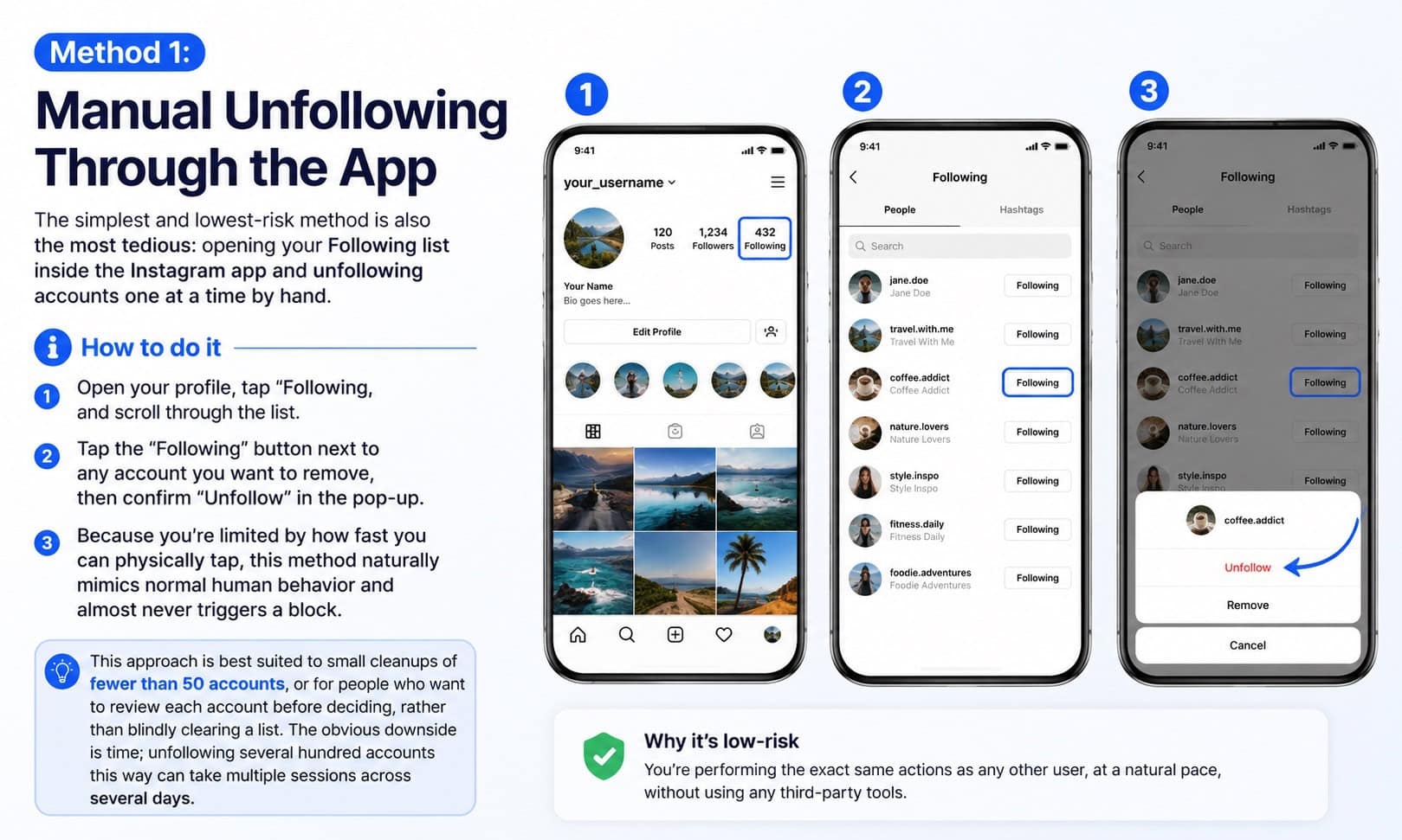 Method 1: Manual Unfollowing Through the App